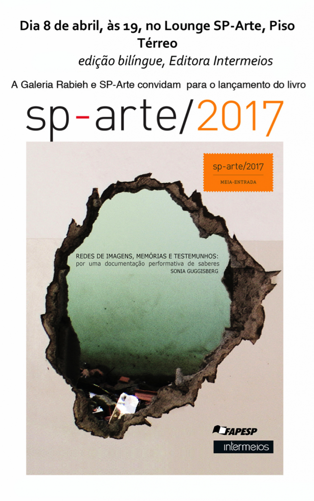 Cartaz do lançamento do livro de Sonia Guggisberg na SP-Arte 2017, com edição bilíngue da Editora Intermeios e apoio da FAPESP.